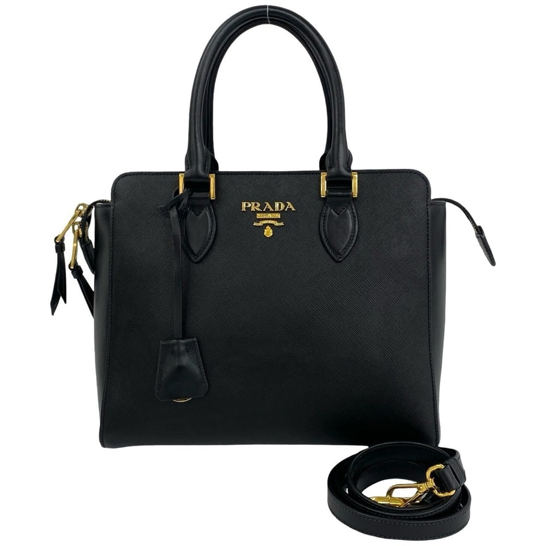 PRADA Prada Logo Hardware Leather Genuine 2-way Shoulder Bag Handbag Mini Tote Black 41992: --- Catalog ---Category: SizeSize (HxWxD): 21cm x 30.5cm x 9cm / 8.26'' x 12'' x 3.54''Category: DesignType: Handbag, Shoulder bag, Tote bagColor: BlackGender: WomenMaterial: Leather Category: General