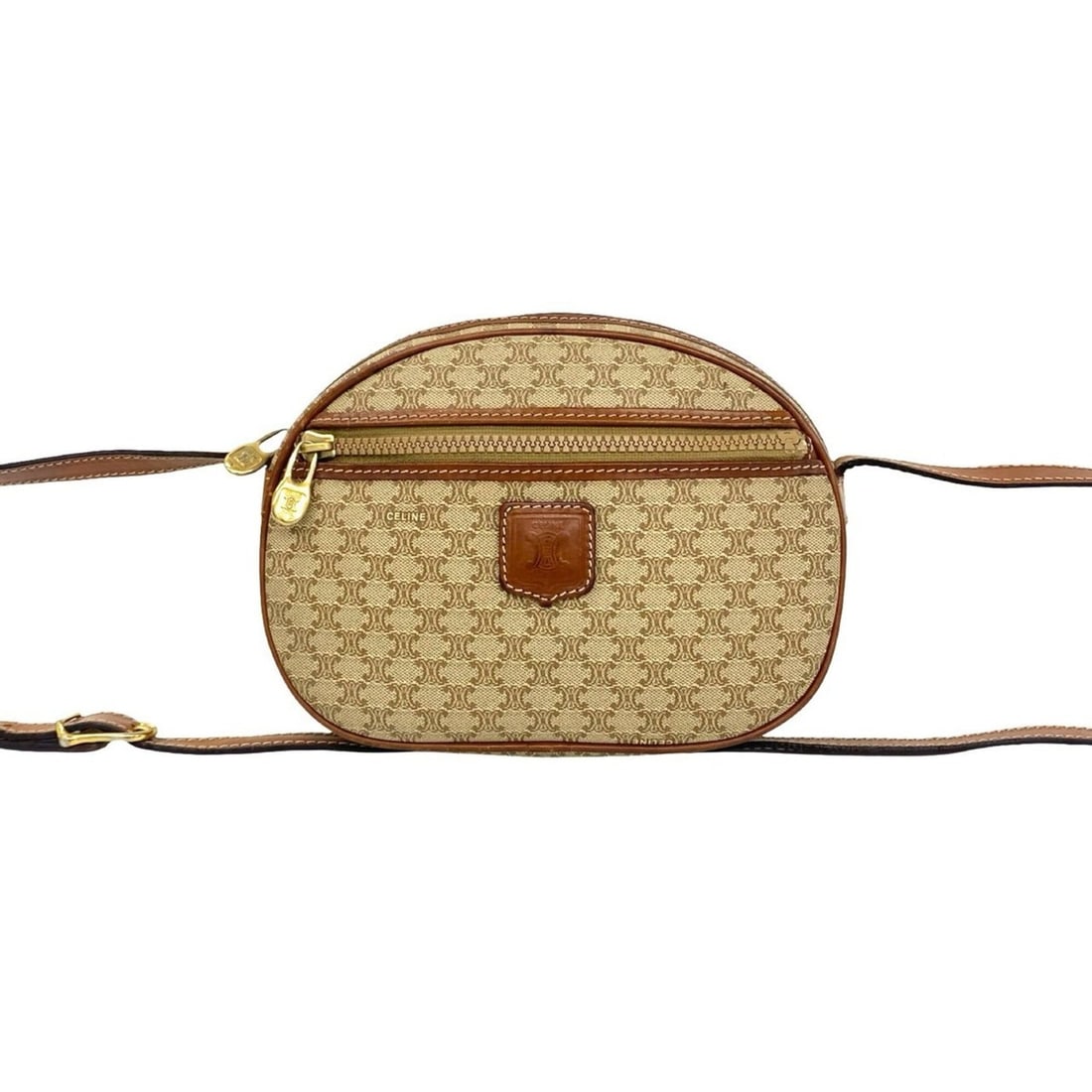 CELINE Vintage Macadam Blazon Triomphe Logo Leather Mini Shoulder Bag Pouch Brown 31831: --- Catalog ---Category: SizeSize (HxWxD): 15.5cm x 22cm x 7.5cm / 6.1'' x 8.66'' x 2.95''Category: DesignType: Pochette, Shoulder bagColor: BrownGender: WomenMaterial: Leather , PVC Category: General