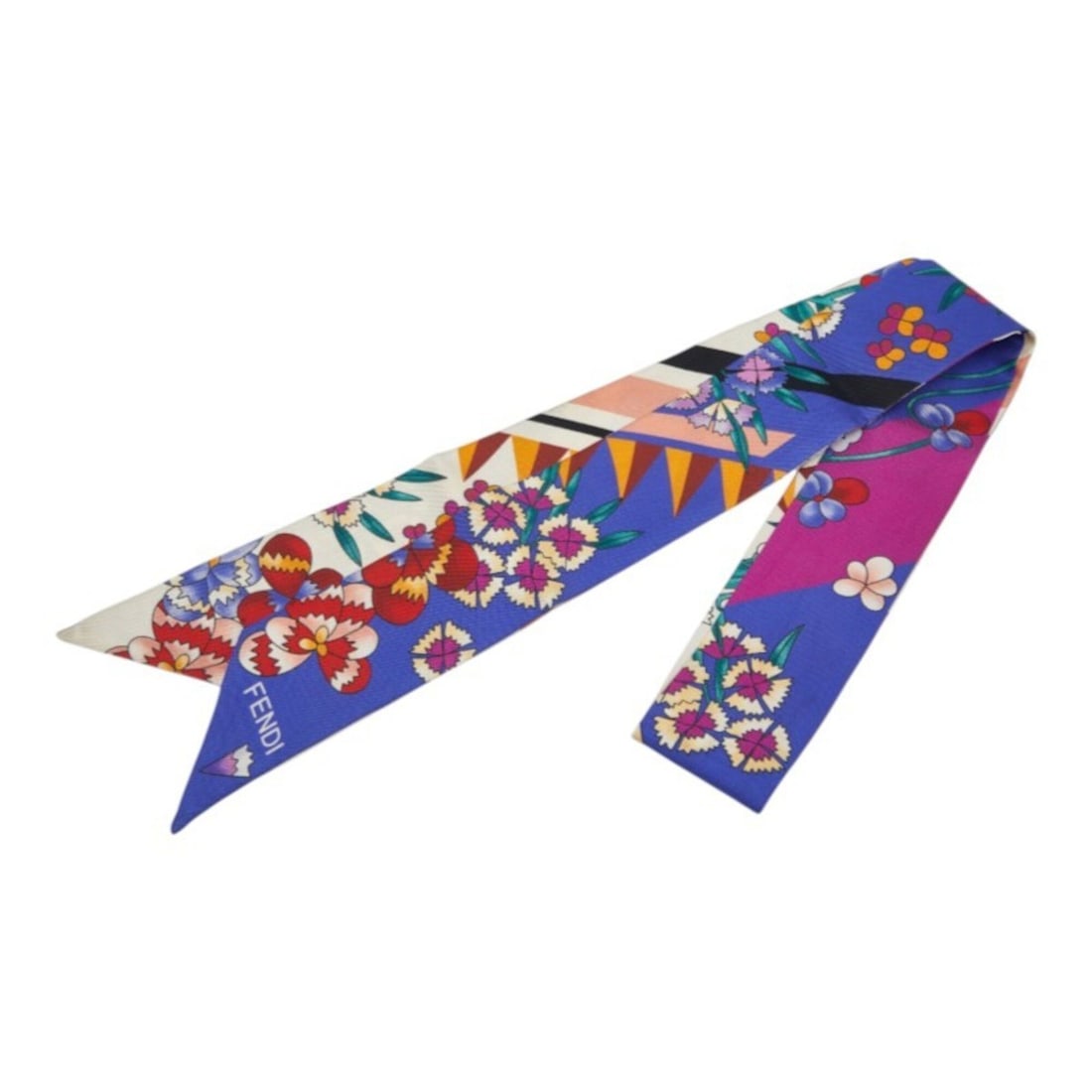 Fendi Scarf Muffler Twilly Flower Motif Blue Multicolor Silk Women's FENDI: --- Catalog ---Category: SizeSize (LxW): 1.15m x 5cm / 45.66'' x 1.96''Category: DesignType: ScarfColor: Blue, Multi-colorGender: WomenMaterial: Silk Category: GeneralBrand: Fendi--- Item List ---Sect