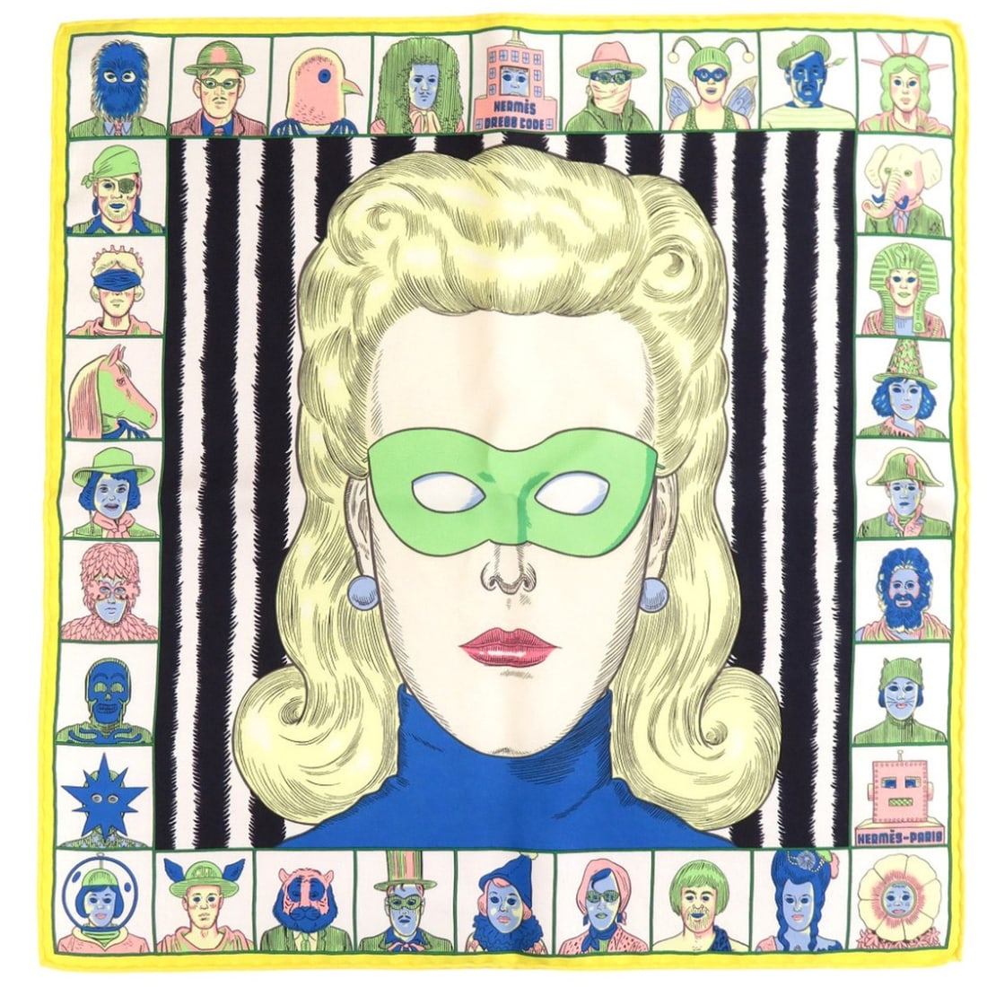 Hermes Petit Carré 45 DRESS CODE Scarf Muffler Silk Multicolor 1421HERMES: --- Catalog ---Category: DesignType: ScarfColor: Black, Green, Multi-color, YellowGender: WomenMaterial: Silk Category: GeneralBrand: HermesCountry of Origin: France--- Item List ---Section: Condition