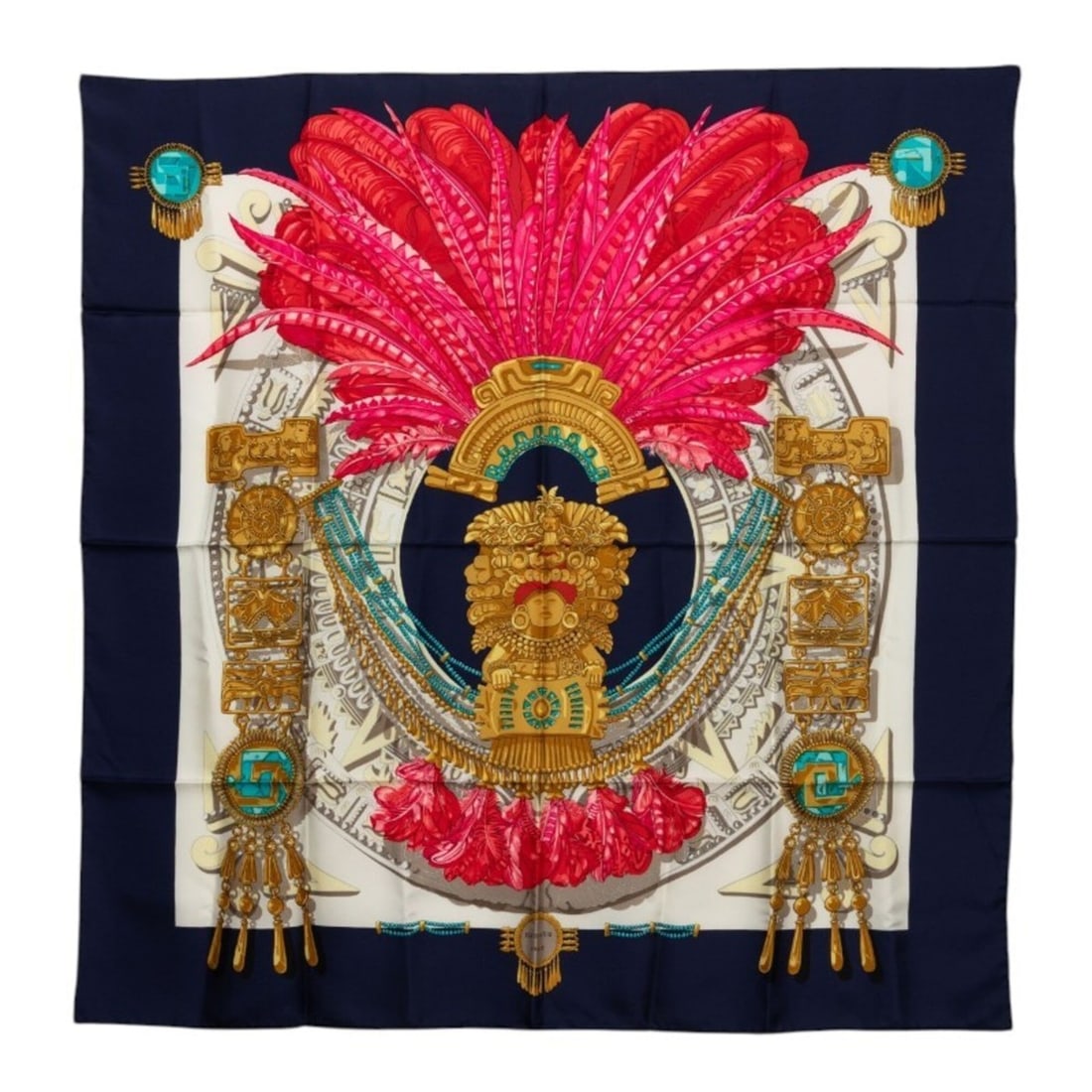 Hermes Carre 90 MEXIQUE Scarf/Muffler, Large Size, Navy Multicolor Silk, Women's: --- Catalog ---Category: SizeSize (LxW): 88cm x 88cm / 34.64'' x 34.64''Category: DesignType: ScarfColor: Multi-color, NavyGender: WomenMaterial: Silk Category: GeneralBrand: HermesCountry of Origin: 