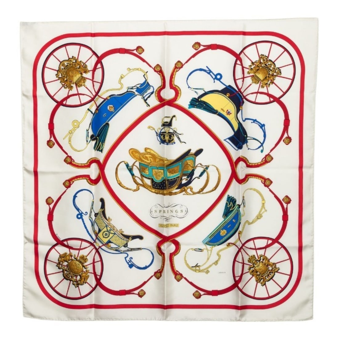 Hermes Carre 90 Springs Scarf/Muffler, Large Size, White/Multicolor Silk, Women's.: --- Catalog ---Category: SizeSize (LxW): 90cm x 90cm / 35.43'' x 35.43''Category: DesignType: ScarfColor: Multi-color, WhiteGender: WomenMaterial: Silk Category: GeneralBrand: Hermes--- Item List ---S