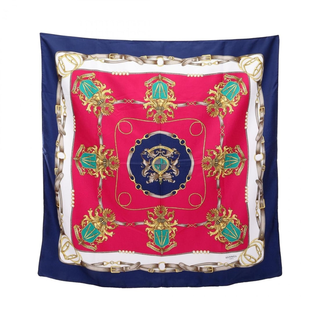 Hermes Carre 90 Numquam Concedendum Scarf/Muffler, Silk, Women's, Navy/Multicolor: --- Catalog ---Category: SizeSize (LxW): 89cm x 89cm / 35.03'' x 35.03''Category: DesignType: ScarfColor: Multi-color, NavyGender: WomenMaterial: Silk Category: GeneralBrand: Hermes--- Item List