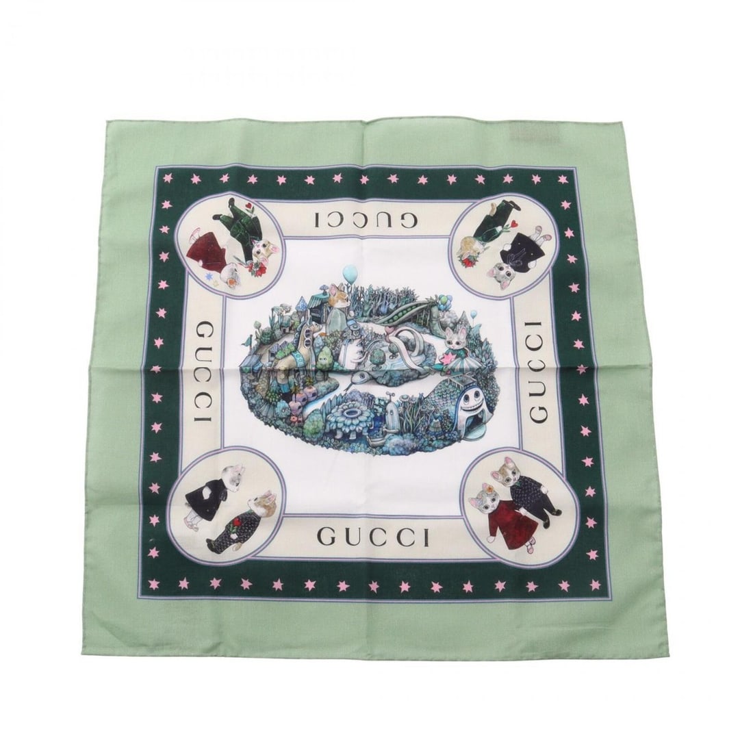 Gucci x Yuko Higuchi Handkerchief Scarf Muffler Cotton Women's White/Green Multicolor: --- Catalog ---Category: SizeSize (LxW): 42cm x 42cm / 16.53'' x 16.53''Category: DesignType: ScarfColor: Green, Multi-color, WhiteGender: WomenMaterial: Cotton Category: GeneralBrand: Gucci--- Item