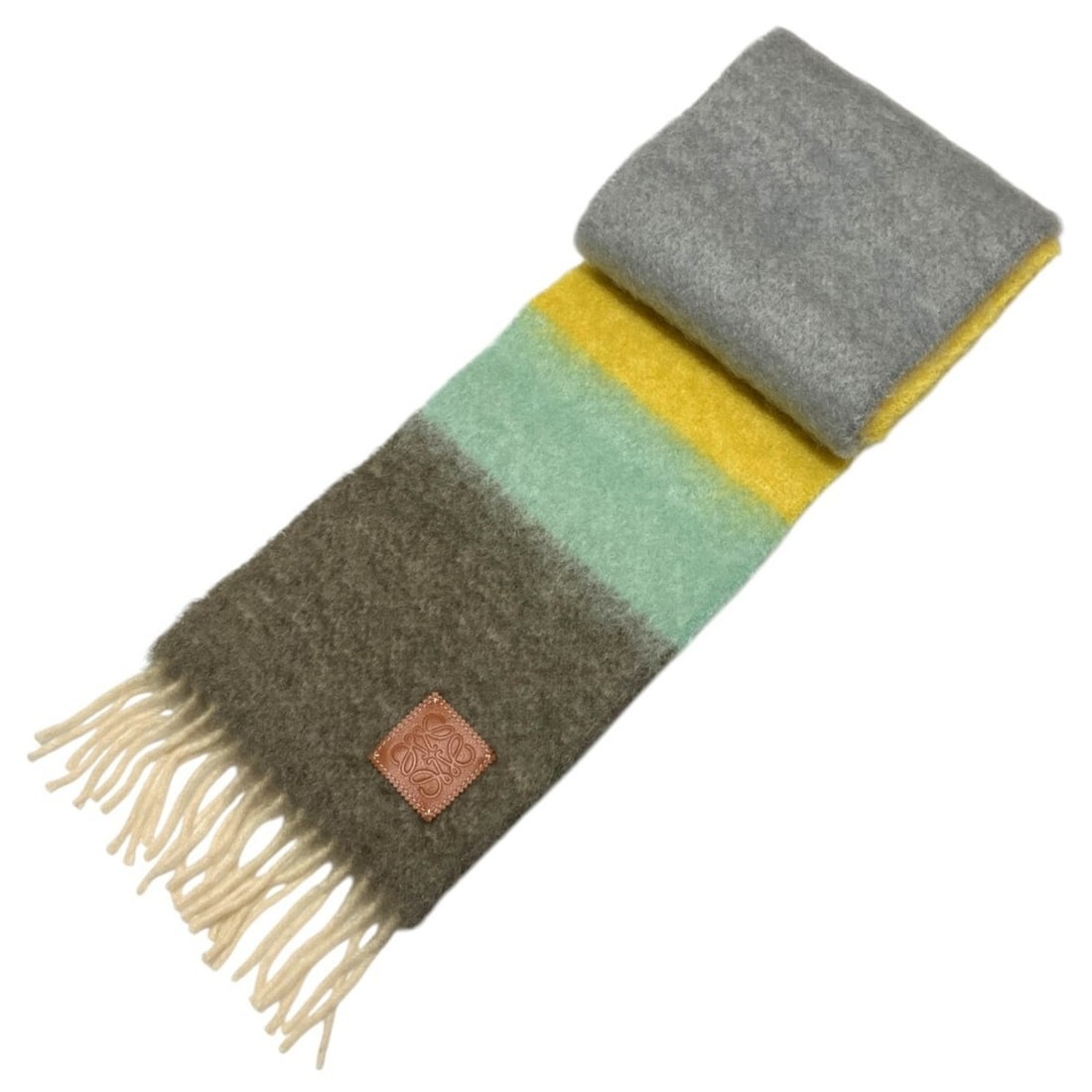 LOEWE Anagram Logo Patch Mohair Wool Fringe Knit Scarf, Multicolor, Women's: --- Catalog ---Category: SizeSize (LxW): 1.9m x 21cm / 74.8'' x 8.26''Category: DesignType: ShawlColor: Multi-colorGender: WomenCategory: GeneralBrand: Loewe--- Item List ---Section: