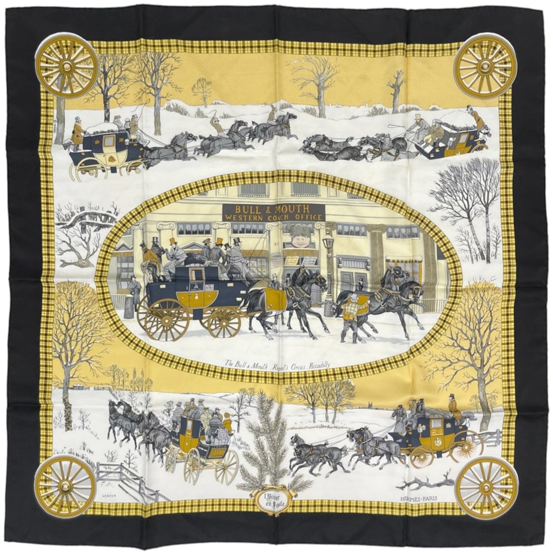 Hermes Carre 90 L’Hiver en Poste Scarf Muffler Winter Post Carriage Silk Black Multicolor Women's: --- Catalog ---Category: SizeSize (LxW): 90cm x 89.5cm / 35.43'' x 35.23''Category: DesignType: ScarfColor: Black, Multi-colorGender: WomenMaterial: Silk Category: GeneralBrand: Hermes--- Item List --