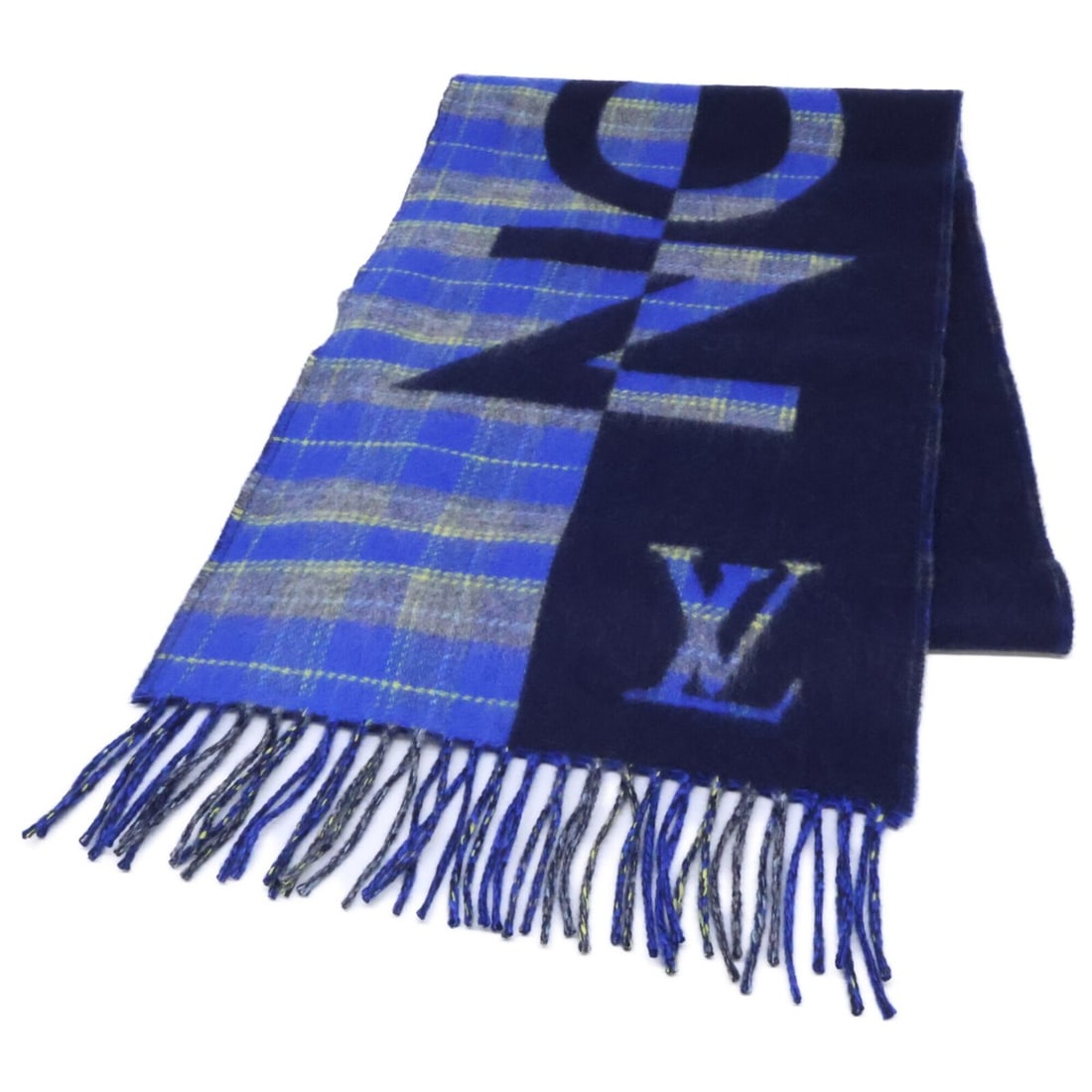 LOUIS VUITTON M76036 Echarpe Check with Louis Cashmere Wool Stole Scarf Blue Men's: --- Catalog ---Category: SizeSize (LxW): 1.92m x 29cm / 75.59'' x 11.41''Category: DesignType: StoleColor: BlueGender: MenMaterial: Wool Category: GeneralBrand: Louis Vuitton--- Item List ---Section: 