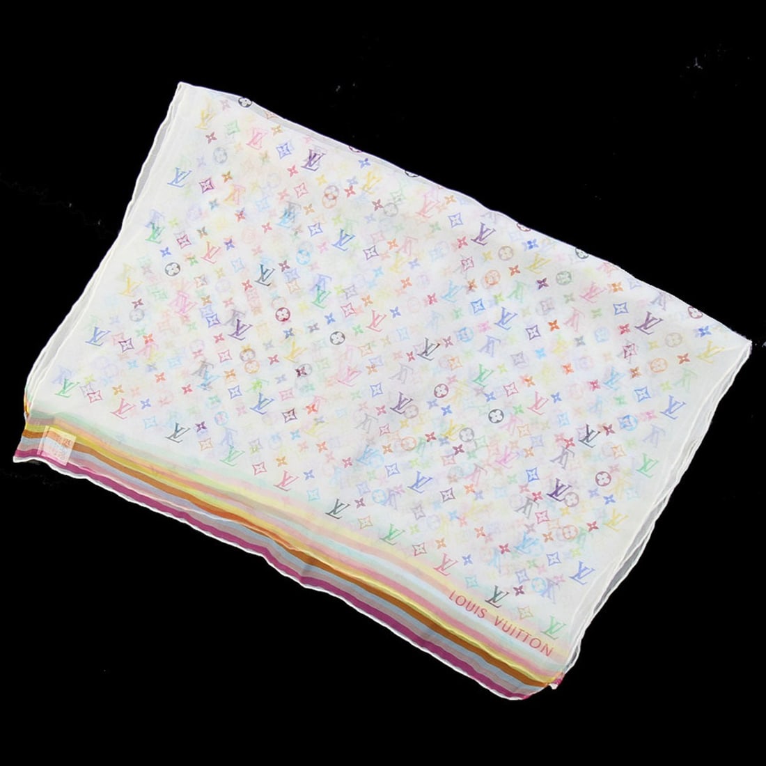 Louis Vuitton Scarf Muffler Multicolor Blanc 100% Silk Chiffon LV x TM Women's LOUIS VUITTON: --- Catalog ---Category: SizeSize (LxW): 1.62m x 40cm / 63.77'' x 15.74''Category: DesignType: ScarfColor: WhiteGender: WomenMaterial: Silk 100%Category: GeneralBrand: Louis VuittonCountry of Origin: 