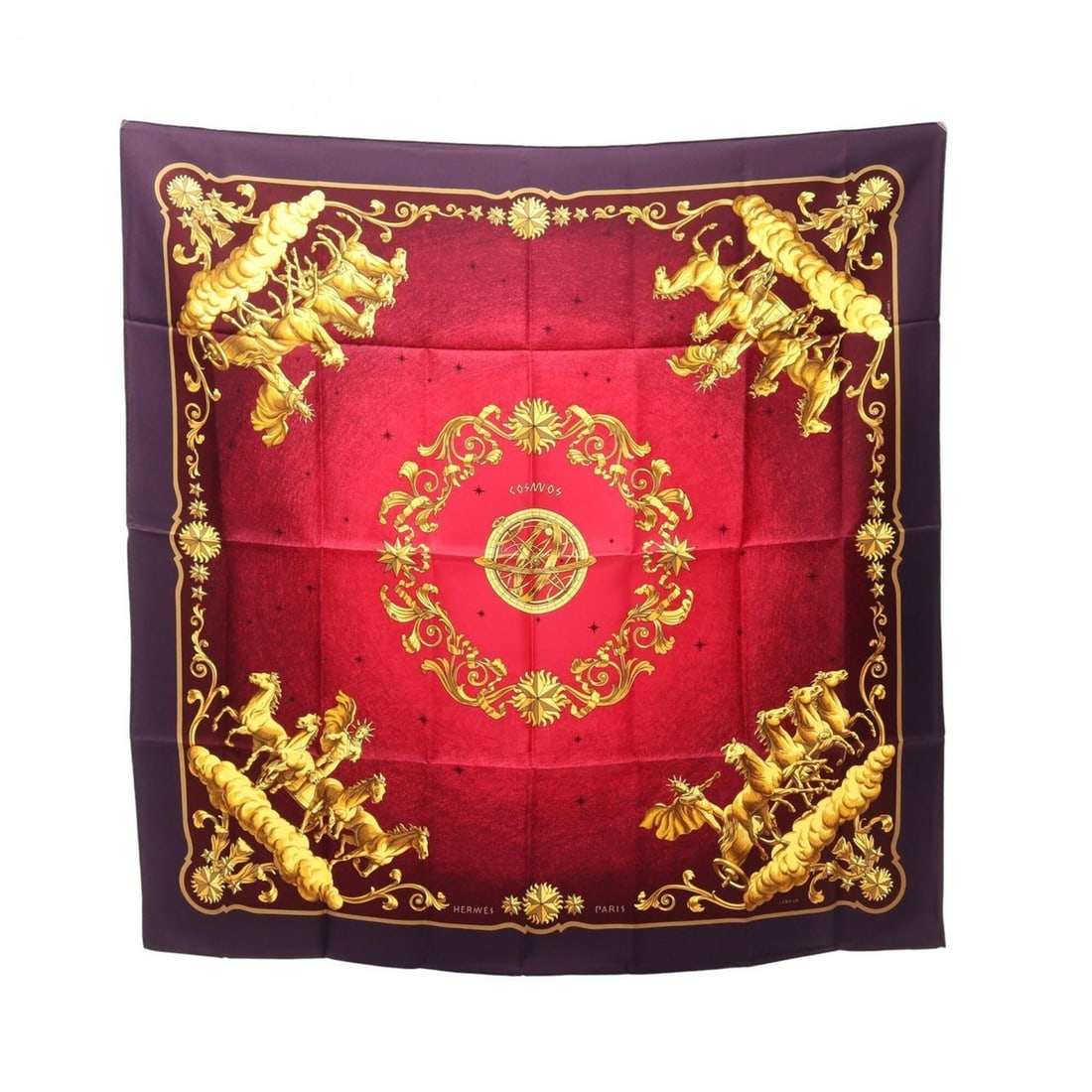 Hermes Carre 90 COSMOS Scarf/Muffler, Silk, Women's, Purple/Yellow Tones: --- Catalog ---Category: SizeSize (LxW): 89cm x 89cm / 35.03'' x 35.03''Category: DesignType: ScarfColor: Purple, YellowGender: WomenMaterial: Silk Category: GeneralBrand: Hermes--- Item List