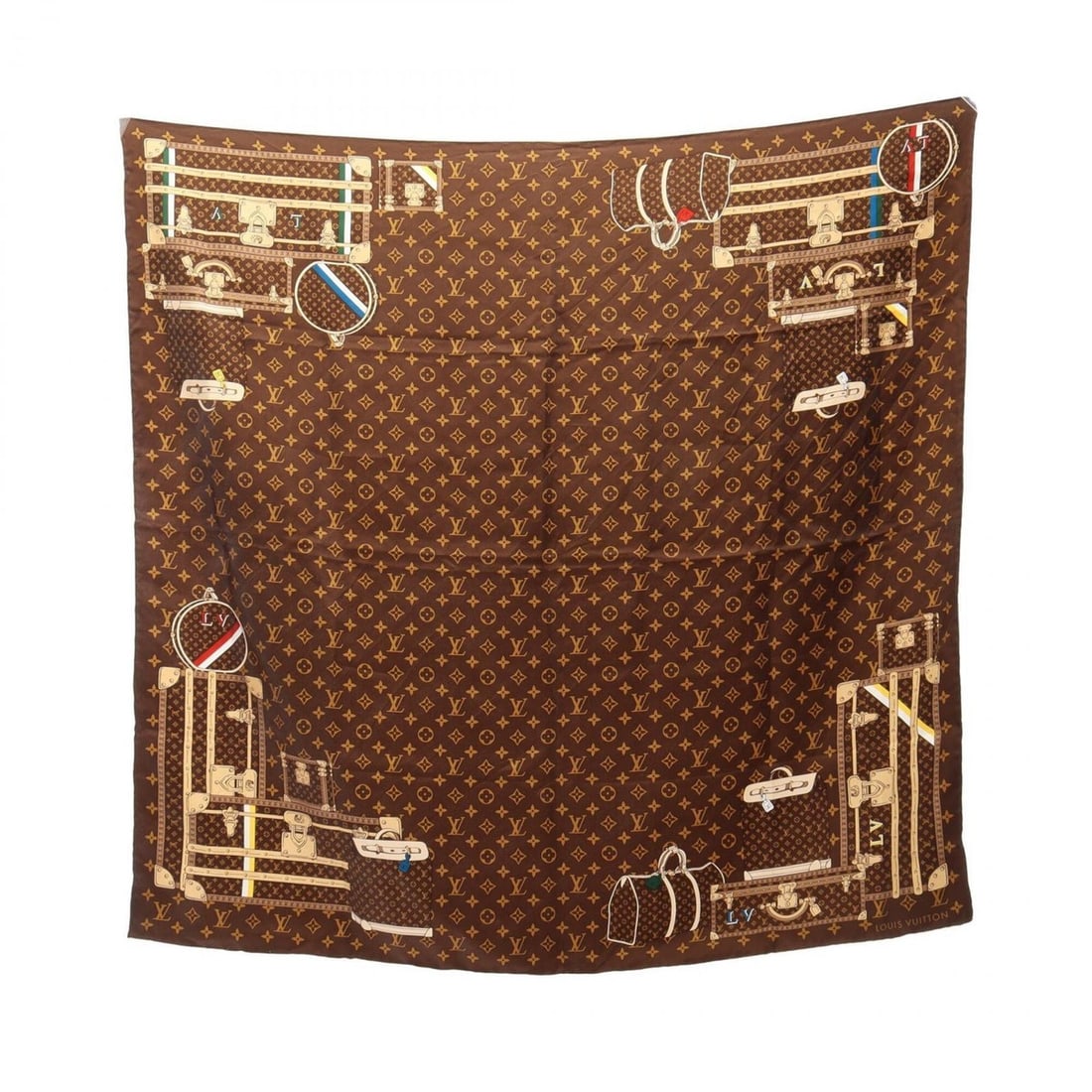 Louis Vuitton LOUIS VUITTON Carre Monogram Trunks Marron Scarf Muffler Silk Women's Brown Multicolor: --- Catalog ---Category: SizeSize (LxW): 86cm x 86cm / 33.85'' x 33.85''Category: DesignType: ScarfColor: Brown, Multi-colorGender: WomenCategory: GeneralMPN: M72233Brand: Louis Vuitton--- Item List