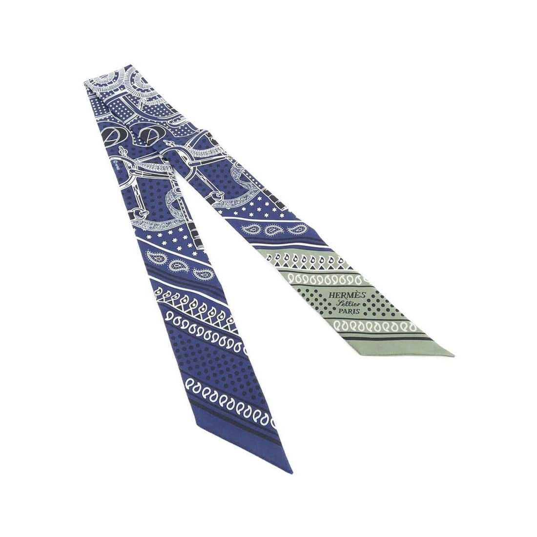 Hermes EPERON D'OR Twilly 062978S Scarf Muffler: --- Catalog ---Category: SizeSize (LxW): 5cm x 86cm / 1.96'' x 33.85''Category: DesignType: ScarfColor: Blue, WhiteGender: Men,WomenMaterial: Silk Category: GeneralMPN: 062978SBrand: Hermes--- Item Li