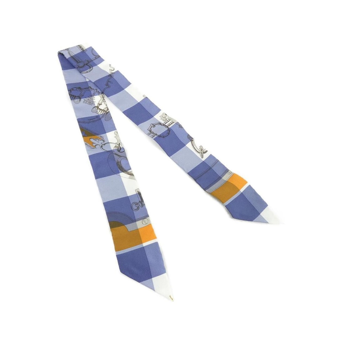 Hermes MORS ET GOURMETTES VICHY Twilly 063206S Scarf Muffler: --- Catalog ---Category: SizeSize (LxW): 5cm x 86cm / 1.96'' x 33.85''Category: DesignType: ScarfColor: Blue jean, WhiteGender: Women,MenMaterial: Silk Category: GeneralMPN: 063206SBrand: Hermes--- It