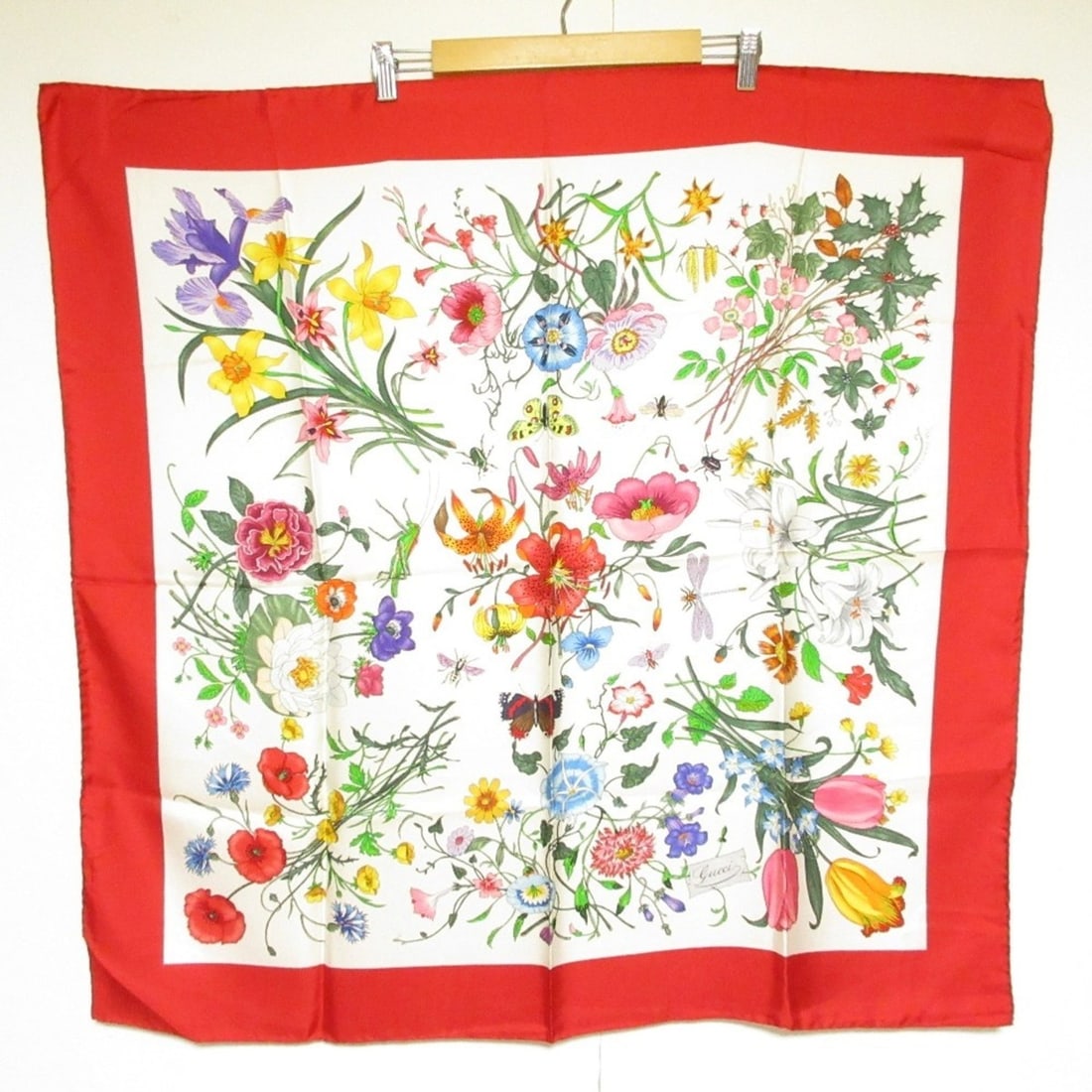 GUCCI Flora Print Silk Scarf, Red, for Women (1 of 4)