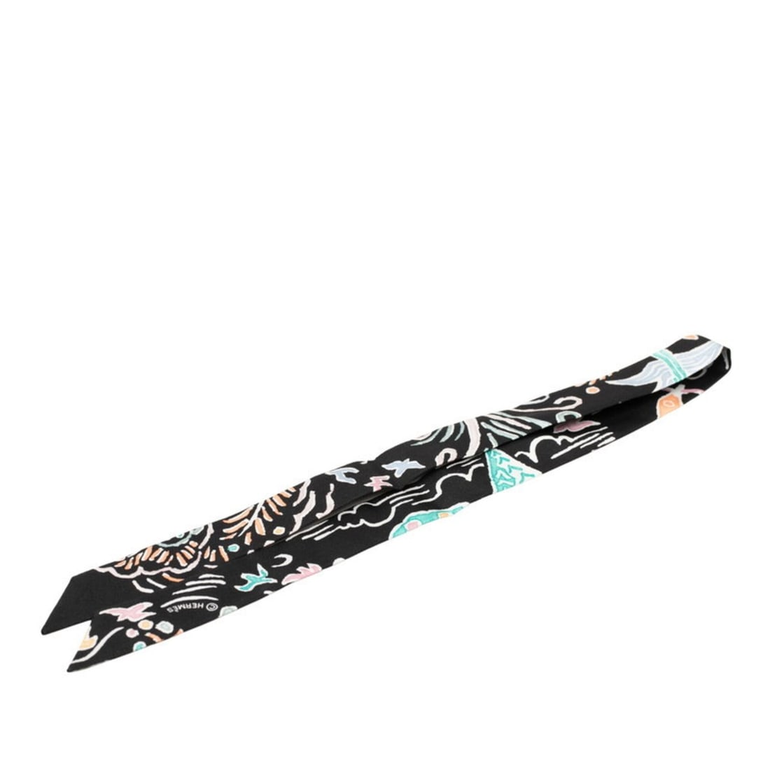 Hermes Twilly Doll ISOLA DI PRIMAVERA (Spring Island) Scarf/Muffler, Black/Multicolor Silk, Women's: --- Catalog ---Category: SizeSize (LxW): 54.5cm x 2cm / 21.45'' x 0.78''Category: DesignType: ScarfColor: Black, Multi-colorGender: WomenMaterial: Silk Category: GeneralBrand: Hermes--- Item List ---S