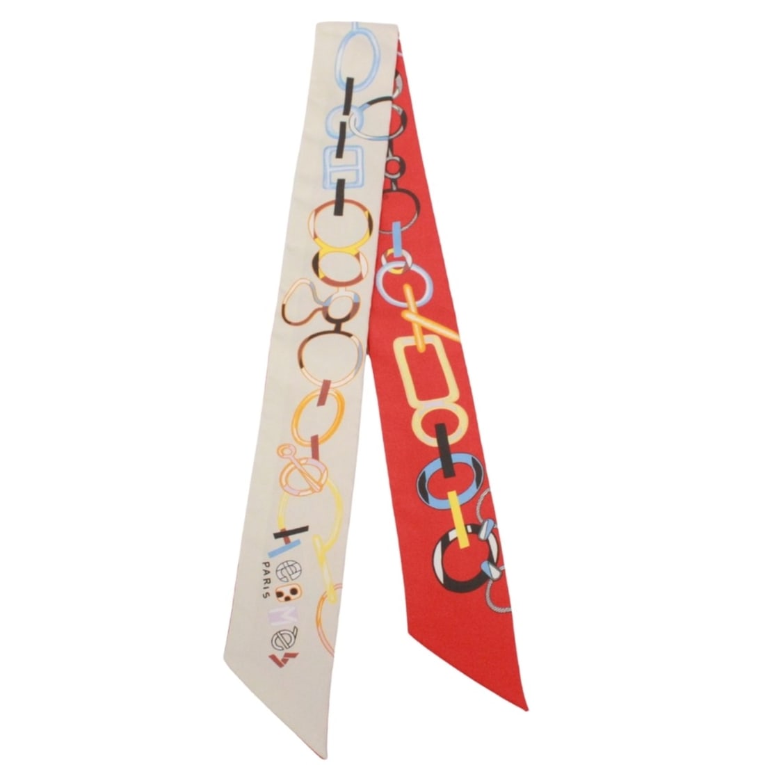 HERMES Twilly DO RE BOUCLES Scarf/Muffler, Silk, Beige/Red - 2