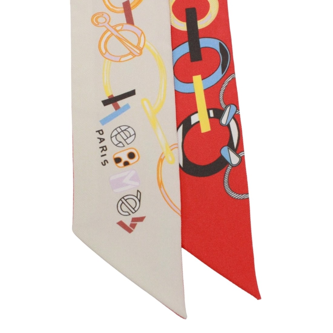 HERMES Twilly DO RE BOUCLES Scarf/Muffler, Silk, Beige/Red - 3
