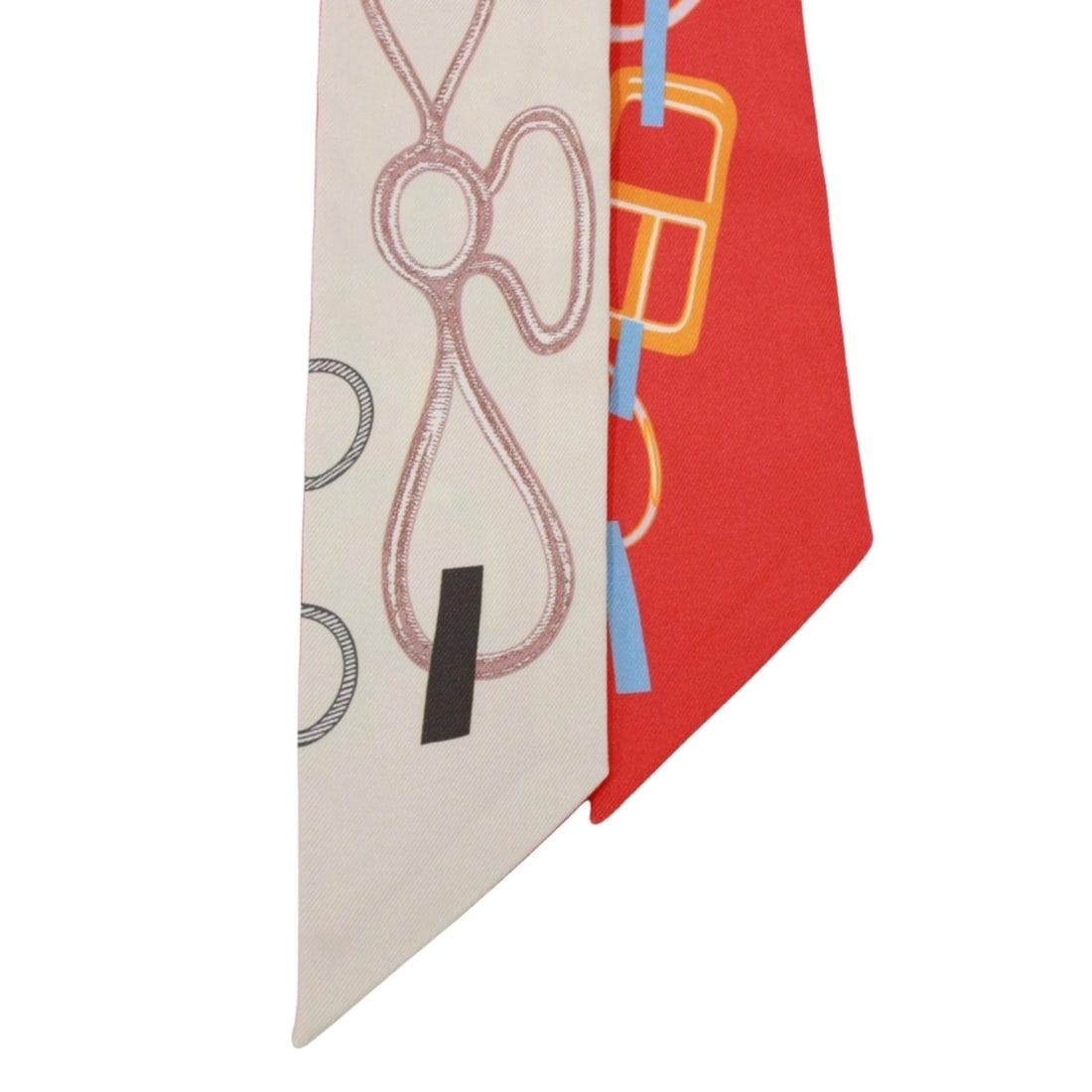 HERMES Twilly DO RE BOUCLES Scarf/Muffler, Silk, Beige/Red - 4