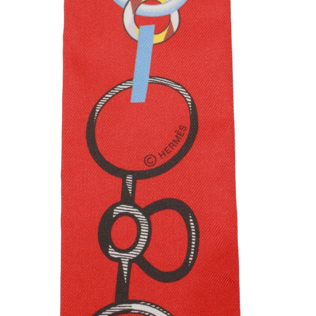 HERMES Twilly DO RE BOUCLES Scarf/Muffler, Silk, Beige/Red - 6