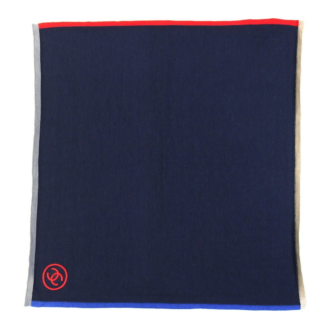 Chanel scarf/muffler in navy, red, blue, beige, and gray. Made of cashmere silk. Features the iconic: --- Catalog ---Category: SizeSize (LxW): 50cm x 51cm / 19.68'' x 20.07''Category: DesignType: ScarfColor: Beige, Blue, Gray, Navy, Red colorGender: WomenMaterial: Cashmere , Silk Category: GeneralBran