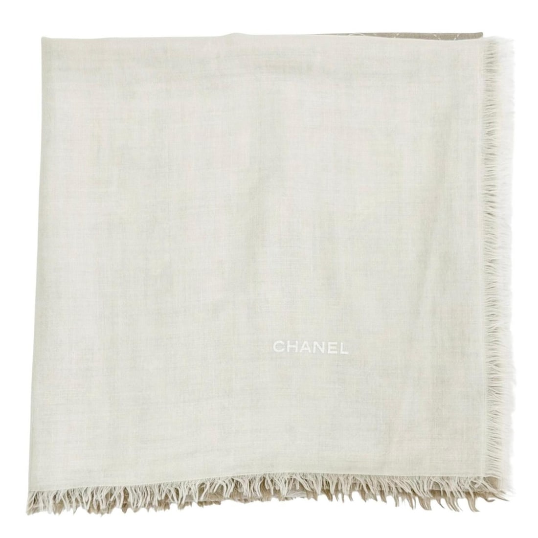 CHANEL 19P Cashmere Silk Coco Mark Logo Matelassé Pattern Mini Fringe Shawl Stole/Scarf,: --- Catalog ---Category: SizeSize (LxW): 1.4m x 1.4m / 55.11'' x 55.11''Category: DesignType: ShawlColor: Beige, IvoryGender: WomenMaterial: Cashmere , Silk Category: GeneralMPN: 19PBrand: ChanelCount
