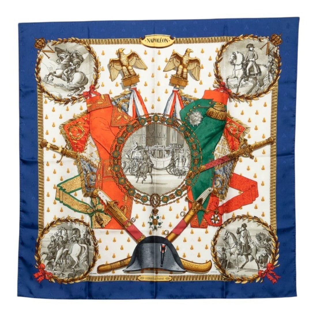 Hermes Carre 90 Napoleon Scarf/Muffler, Multicolor Silk, Women's: --- Catalog ---Category: SizeSize (LxW): 88cm x 89cm / 34.64'' x 35.03''Category: DesignType: ScarfColor: Multi-colorGender: WomenMaterial: Silk Category: GeneralBrand: Hermes--- Item List