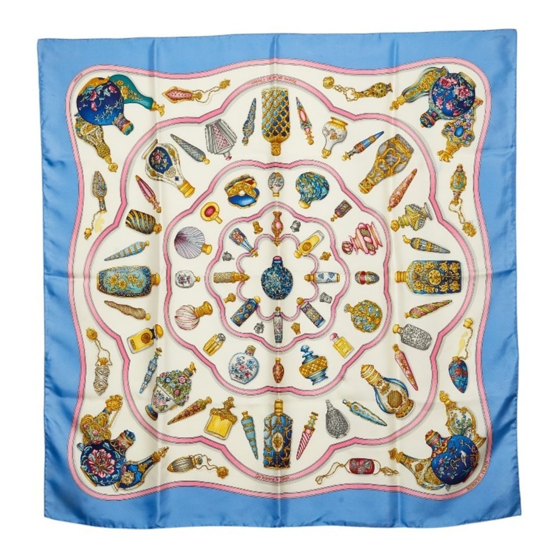 Hermes Carre 90 Pourvu qu'on oit l'ivresse Perfume Bottle Scarf Muffler Blue Multicolor Silk Women's: --- Catalog ---Category: SizeSize (LxW): 88cm x 88cm / 34.64'' x 34.64''Category: DesignType: ScarfColor: Blue, Multi-colorGender: WomenMaterial: Silk Category: GeneralBrand: Hermes--- Item List ---Se