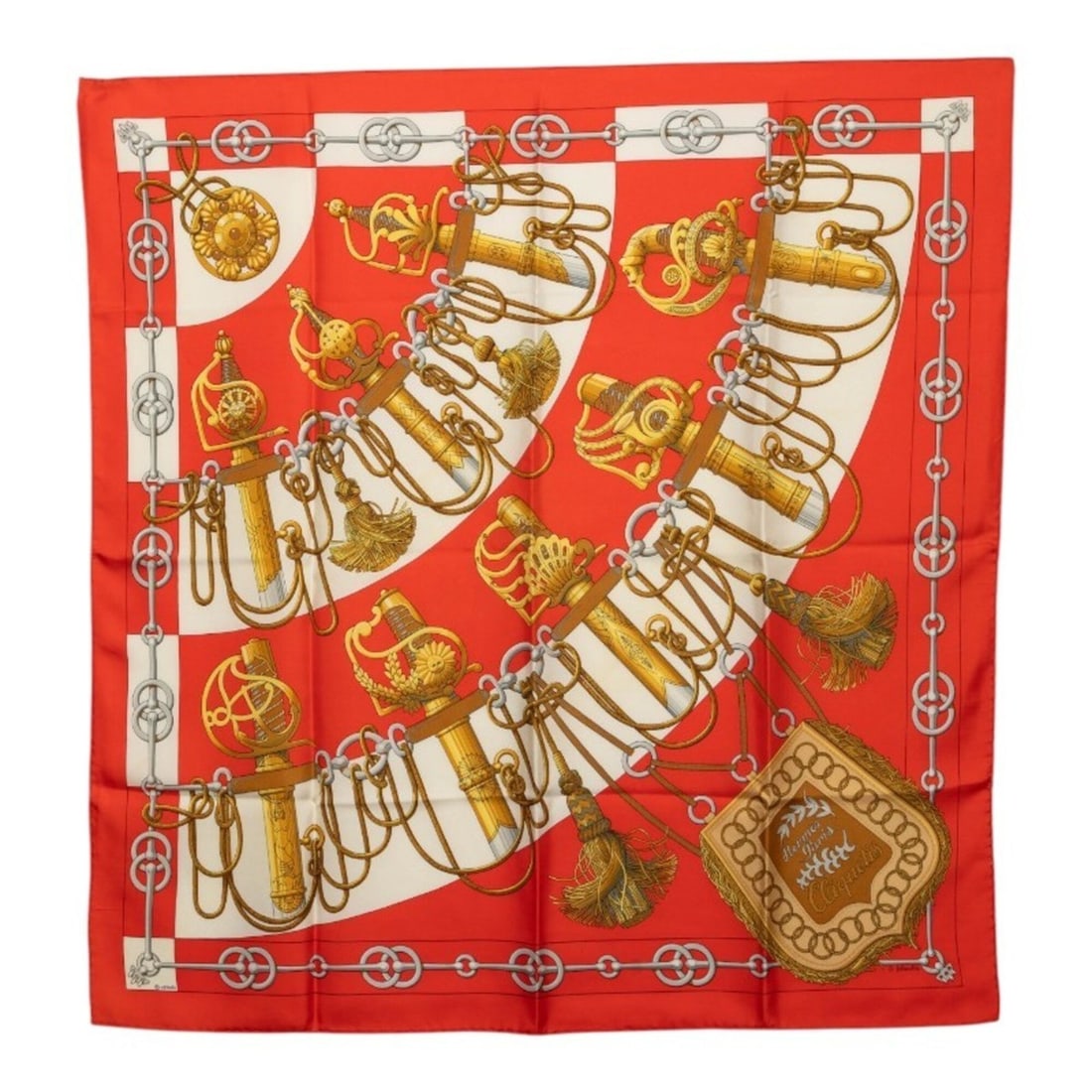 Hermes Carre 90 Cliquetis Scarf/Muffler, Red/White Silk, Women's: --- Catalog ---Category: SizeSize (LxW): 90cm x 87cm / 35.43'' x 34.25''Category: DesignType: ScarfColor: Red color, WhiteGender: WomenMaterial: Silk Category: GeneralBrand: Hermes--- Item List ---Sec