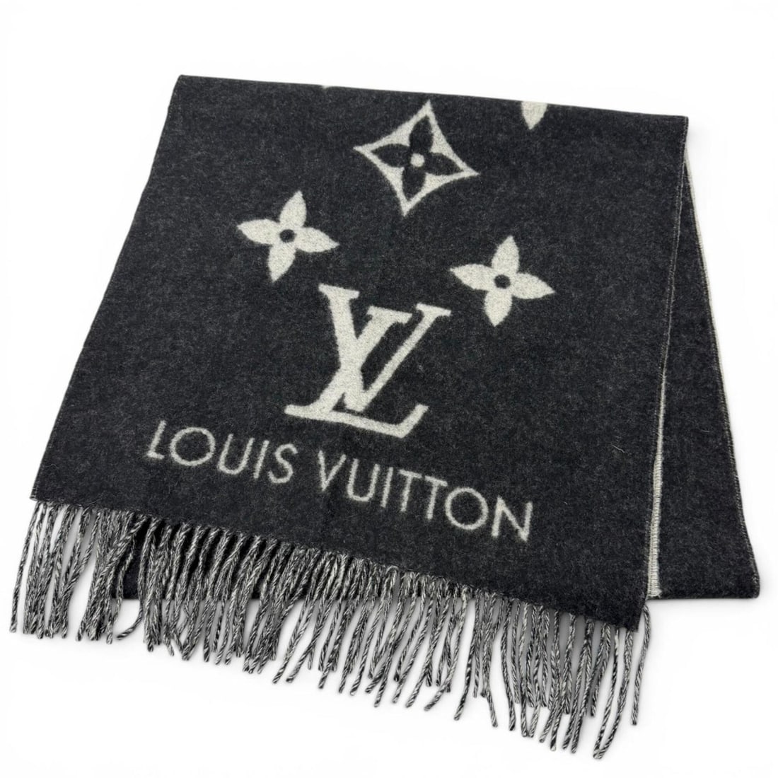 LOUIS VUITTON (Louis Vuitton) 2023 model M71040 Echarpe Reykjavik 100% Cashmere Monogram Fringe (1 of 9)