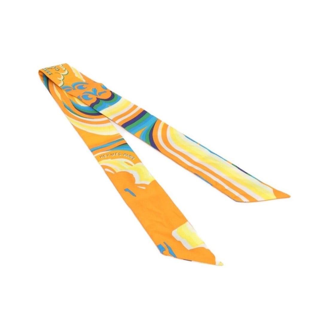 Hermes BRIDES DE GALA SHADOW Twilly 063415S Scarf Muffler: --- Catalog ---Category: SizeSize (LxW): 5cm x 86cm / 1.96'' x 33.85''Category: DesignType: ScarfColor: Orange, TurquoiseGender: Women,MenMaterial: Silk Category: GeneralMPN: 063415SBrand: Hermes--- I
