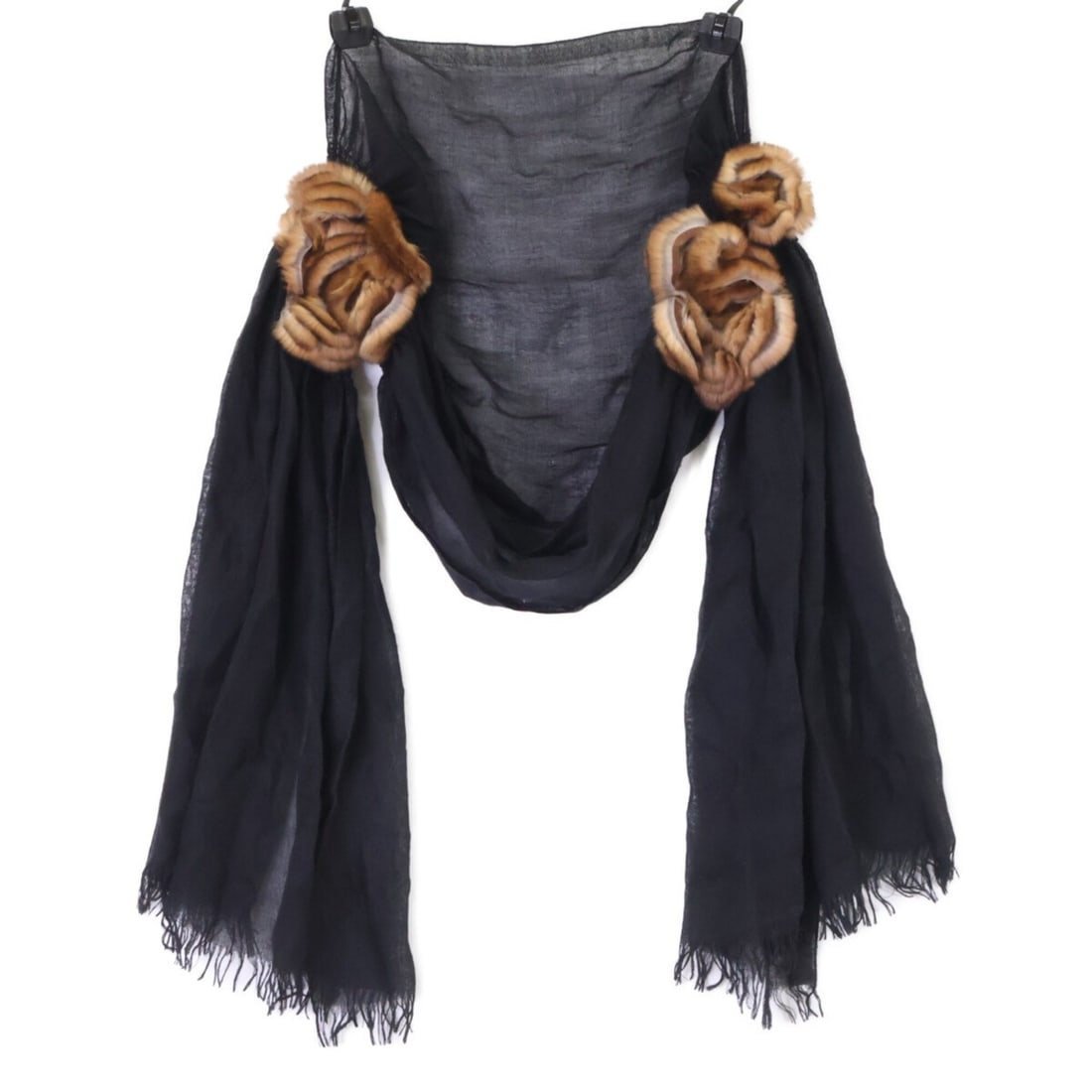 FENDI Mink Fur Trimmed Cashmere Silk Stole/Scarf - Black/Brown Women's: --- Catalog ---Category: SizeSize (LxW): 1.6m x 75cm / 62.99'' x 29.52''Category: DesignType: StoleColor: Black, BrownGender: WomenMaterial: Cashmere Category: GeneralBrand: Fendi--- Item List ---Sect