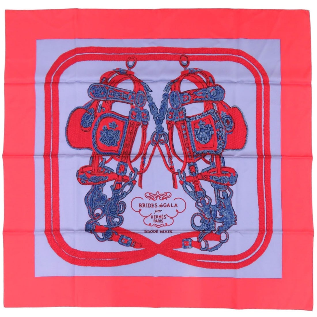 Hermes Carre 90 BRIDES de GALA Silk Red Scarf Muffler 0462HERMES: --- Catalog ---Category: SizeSize (LxW): 88cm x 88cm / 34.64'' x 34.64''Category: DesignType: ScarfColor: Purple, Red colorGender: WomenMaterial: Silk Category: GeneralBrand: HermesCountry of Origin: 