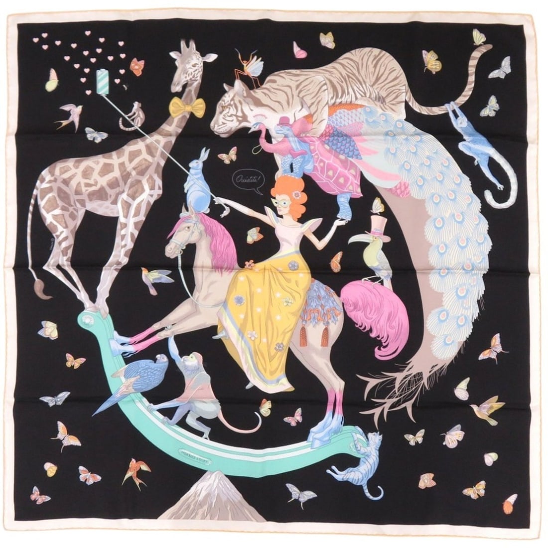Hermes Carre 90 Story Silk Black Scarf Muffler 0467 HERMES: --- Catalog ---Category: SizeSize (LxW): 88cm x 88cm / 34.64'' x 34.64''Category: DesignType: ScarfColor: Black, Multi-colorGender: WomenMaterial: Silk Category: GeneralBrand: HermesCountry of Origin: