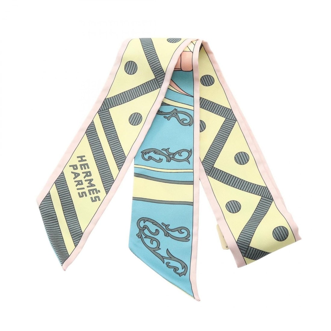 Hermes Twilly Balade En Berline Ribbon Scarf Muffler Silk Women's Pink Multicolor: --- Catalog ---Category: SizeSize (LxW): 84cm x 5cm / 33.07'' x 1.96''Category: DesignType: ScarfColor: Multi-color, PinkGender: WomenMaterial: Silk Category: GeneralBrand: Hermes--- Item List ---Sect