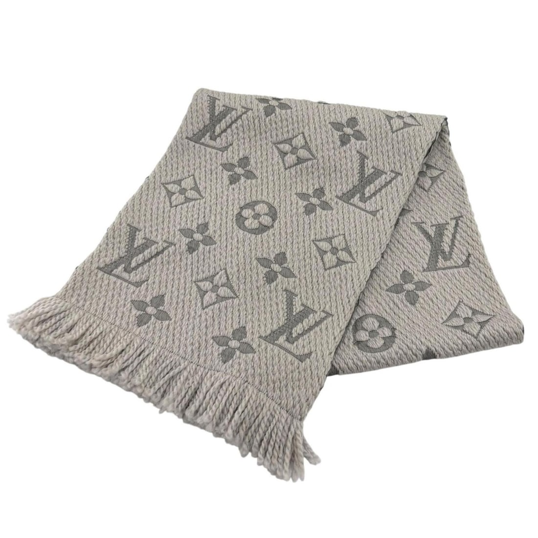 LOUIS VUITTON M74742 Echarpe Logomania Wool Silk Blend Gris Perle Fringe Stole Scarf, Made in Italy,: --- Catalog ---Category: SizeSize (LxW): 1.53m x 31cm / 60.23'' x 12.2''Category: DesignType: StoleGender: WomenMaterial: Wool , Silk Category: GeneralMPN: M74742Brand: Louis VuittonCountry of Origin: