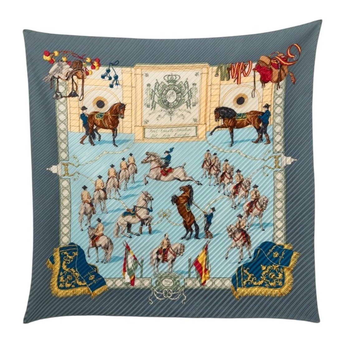 Hermes Pleated Carre Real Escuela Andaluza del Arte Royal Equestrian School of Andalusia Scarf: --- Catalog ---Category: SizeSize (LxW): 1.34m x 1.28m / 52.75'' x 50.39''Category: DesignType: ScarfColor: Multi-colorGender: WomenMaterial: Silk Category: GeneralBrand: Hermes--- Item List ---Sectio