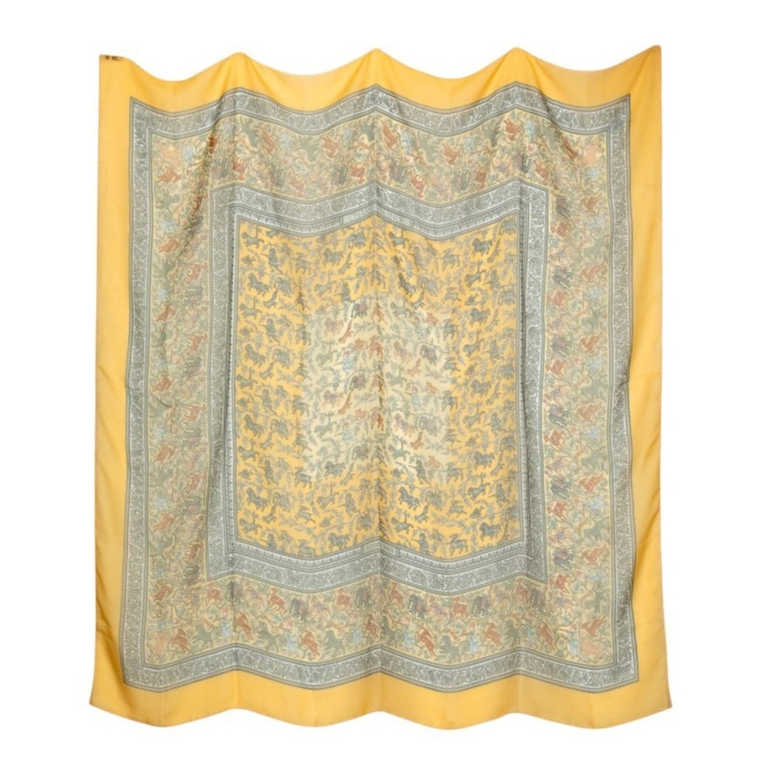 Hermes Carre 140 CHASSE EN INDE (Hunting in India) Scarf/Muffler, Yellow Multicolor Silk, Women's: --- Catalog ---Category: SizeSize (LxW): 1.38m x 1.34m / 54.33'' x 52.75''Category: DesignType: ScarfColor: Multi-color, YellowGender: WomenMaterial: Silk Category: GeneralBrand: Hermes--- Item List -