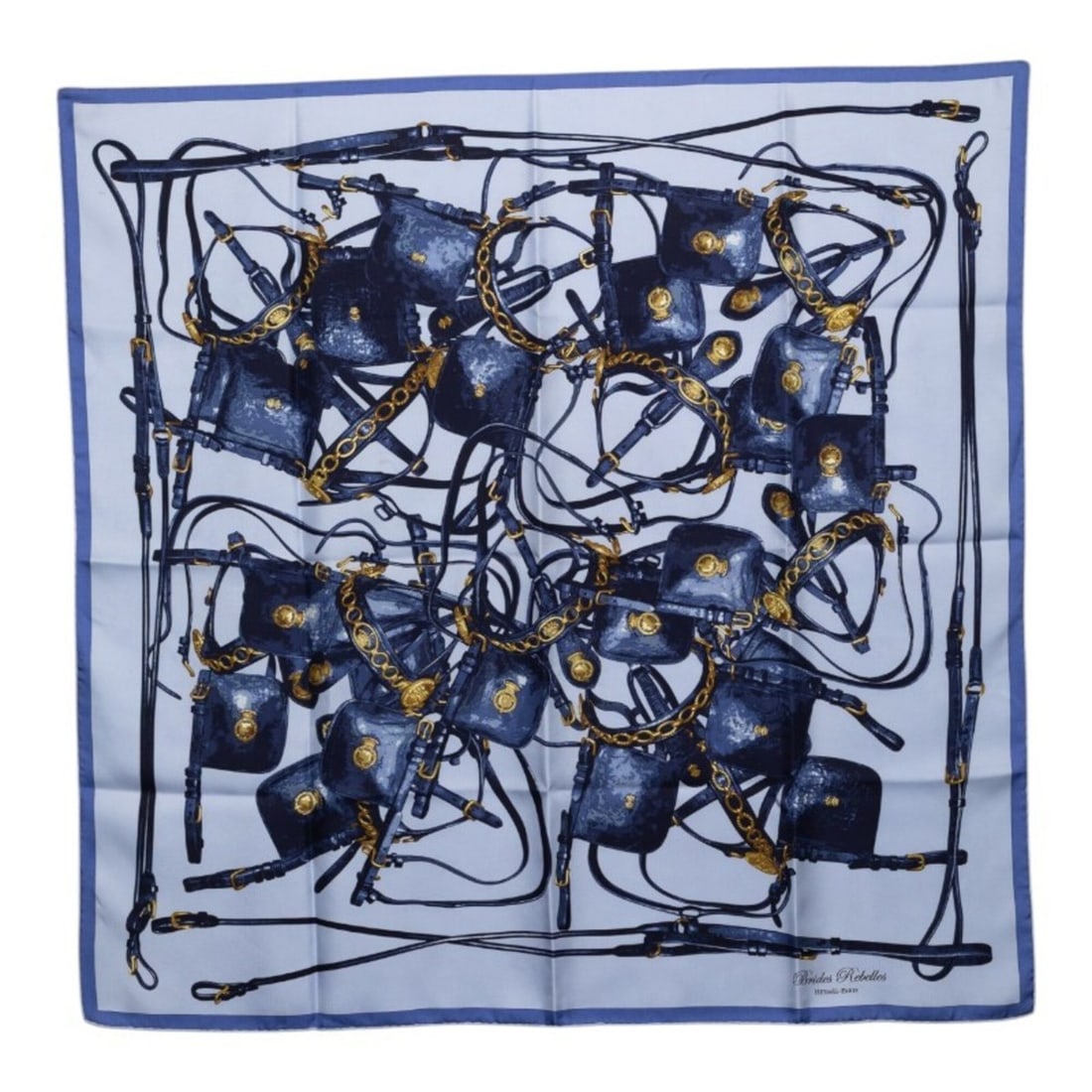 Hermes Carre 90 Brides Rebelles (Equestrian Design) Scarf/Muffler, Large Size, Blue/Multicolor Silk,: --- Catalog ---Category: SizeSize (LxW): 87cm x 89cm / 34.25'' x 35.03''Category: DesignType: ScarfColor: Blue, Multi-colorGender: WomenMaterial: Silk Category: GeneralBrand: Hermes--- Item List ---Se
