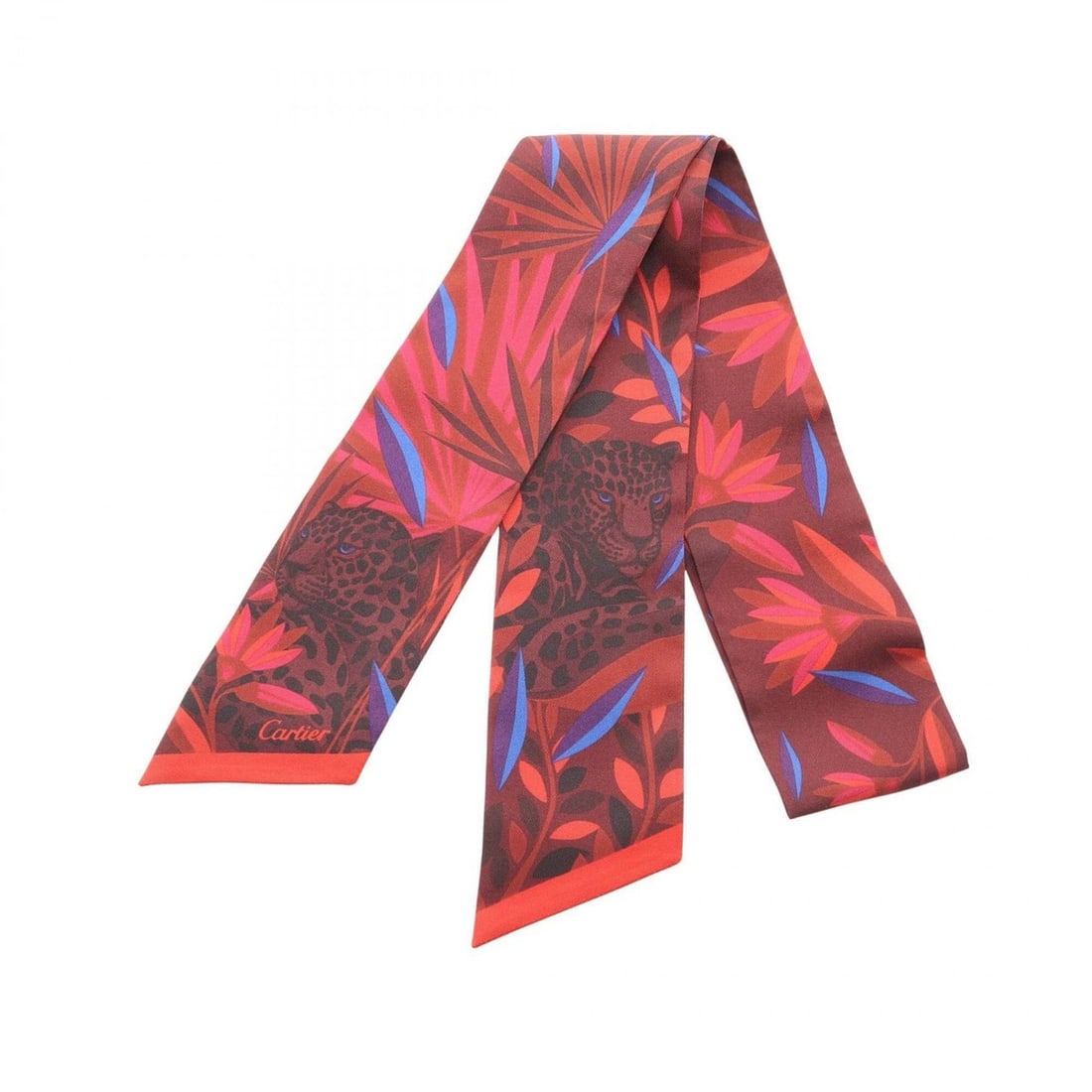 Cartier Bandeau Panthère Ribbon Scarf/Muffler, Silk, Women's, Bordeaux/Multicolor: --- Catalog ---Category: SizeSize (LxW): 1.06m x 6cm / 41.73'' x 2.36''Category: DesignType: ScarfColor: Bordeaux, Multi-colorGender: WomenMaterial: Silk Category: GeneralBrand: Cartier--- Item List -