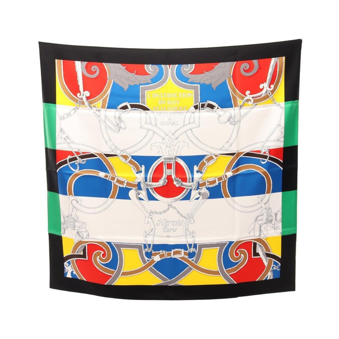 Hermes Carre 90 L'Instruction du Roy Scarf/Muffler, Silk, Women's, Black/Multicolor: --- Catalog ---Category: SizeSize (LxW): 88cm x 88cm / 34.64'' x 34.64''Category: DesignType: ScarfColor: Black, Multi-colorGender: WomenMaterial: Silk Category: GeneralBrand: Hermes--- Item List ---S