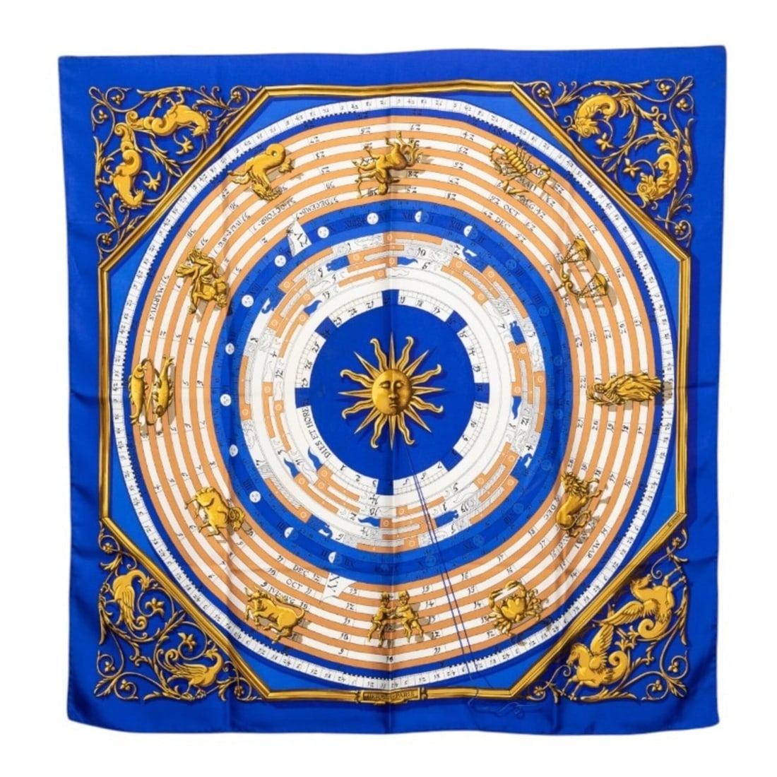 Hermes Carre 90 DIES ET HORE Astrology Scarf Muffler Blue Multicolor Silk Women's HERMES: --- Catalog ---Category: SizeSize (LxW): 87cm x 88cm / 34.25'' x 34.64''Category: DesignType: ScarfColor: Blue, Multi-colorGender: WomenMaterial: Silk Category: GeneralBrand: Hermes--- Item List ---Se