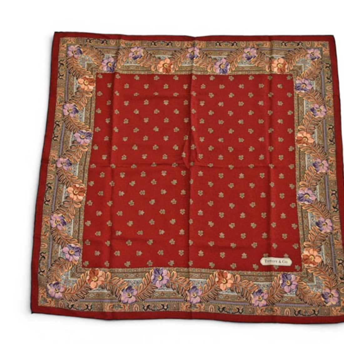 Tiffany & Co. Silk Scarf with Flower Motif, Red/Multi: --- Catalog ---Category: SizeSize (LxW): 84cm x 84cm / 33.07'' x 33.07''Category: DesignType: ScarfColor: Multi-color, Red colorGender: WomenMaterial: Silk Category: GeneralBrand: TiffanyCountry of Or