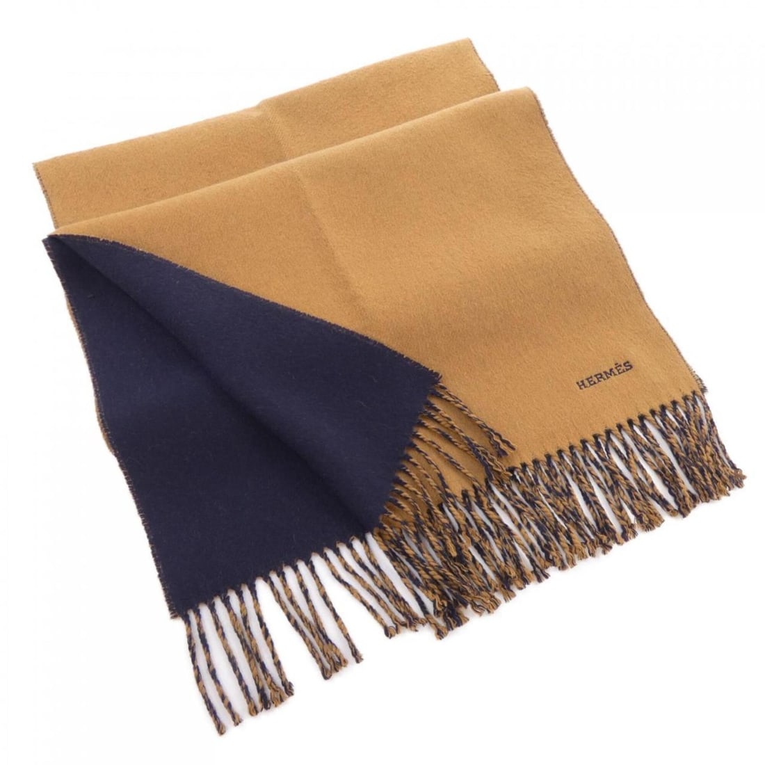 Hermes RECTO VERSO H393800T Scarf: --- Catalog ---Category: SizeSize (LxW): 1.61m x 41cm / 63.38'' x 16.14''Category: DesignType: StoleColor: Brown, NavyGender: MenMaterial: Cashmere Category: GeneralMPN: H393800TBrand: Hermes--- Item