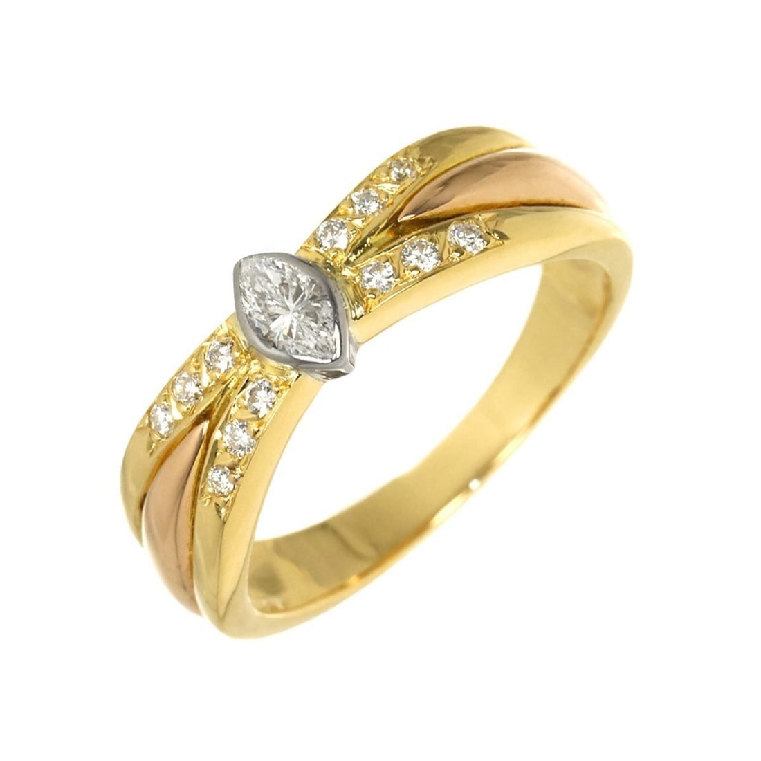 Cartier #50 Diamond Ring, 18K Yellow Gold, White Pink Three-Color Three-Gold 750 Ring (1 of 12)