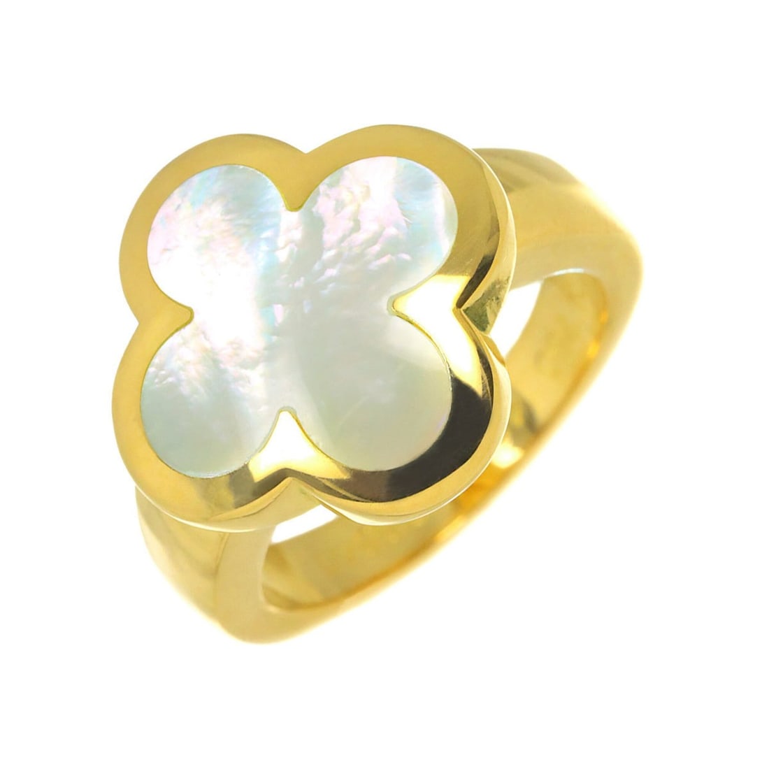 Van Cleef & Arpels Pure Alhambra #49 Ring, Shell, 18K Yellow Gold 750: --- Catalog ---Category: SizeUS Size: 5Brand Size: 49Category: DesignType: Band ringGender: WomenMaterial: Shell, Yellow gold (18K)Category: GeneralBrand: Van Cleef & Arpels--- Item List ---Section: C