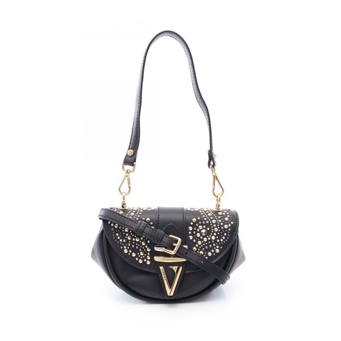 Versace Virtus Small 2-Way Shoulder Bag/Handbag, Leather, Women's, Black: --- Catalog ---Category: SizeSize (HxWxD): 14cm x 20cm x 9cm / 5.51'' x 7.87'' x 3.54''Category: DesignType: Handbag, Shoulder bagColor: BlackGender: WomenMaterial: Leather Category: GeneralBrand: Ver