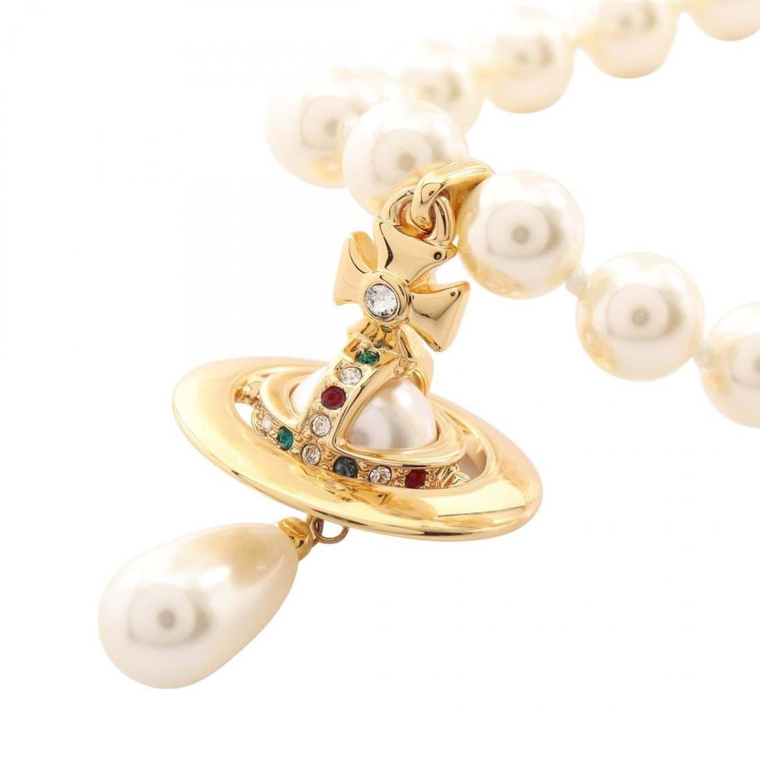 Vivienne Westwood ONE ROW PEARL DROP Choker Accessory - Gold Plated (GP) Faux Pearls and Rhinestones: --- Catalog ---Category: SizePendant Size: 45mm x 25mm / 1.77'' x 0.98''Neck Circumference: 39 cm / 15.35''Category: DesignColor: Gold, Multi-color, WhiteGender: WomenMaterial: Artificial pearl, Gold 