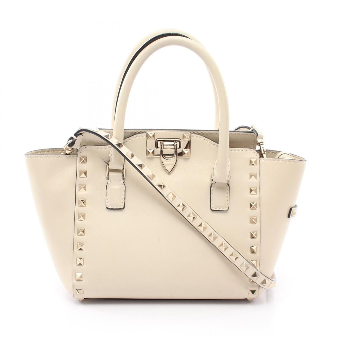 Valentino Rockstud 2-Way Handbag, Leather, Women's, Ivory: --- Catalog ---Category: SizeSize (HxWxD): 18cm x 19.5cm x 12cm / 7.08'' x 7.67'' x 4.72''Category: DesignType: HandbagColor: IvoryGender: WomenMaterial: Leather Category: GeneralBrand: Valentino--- I