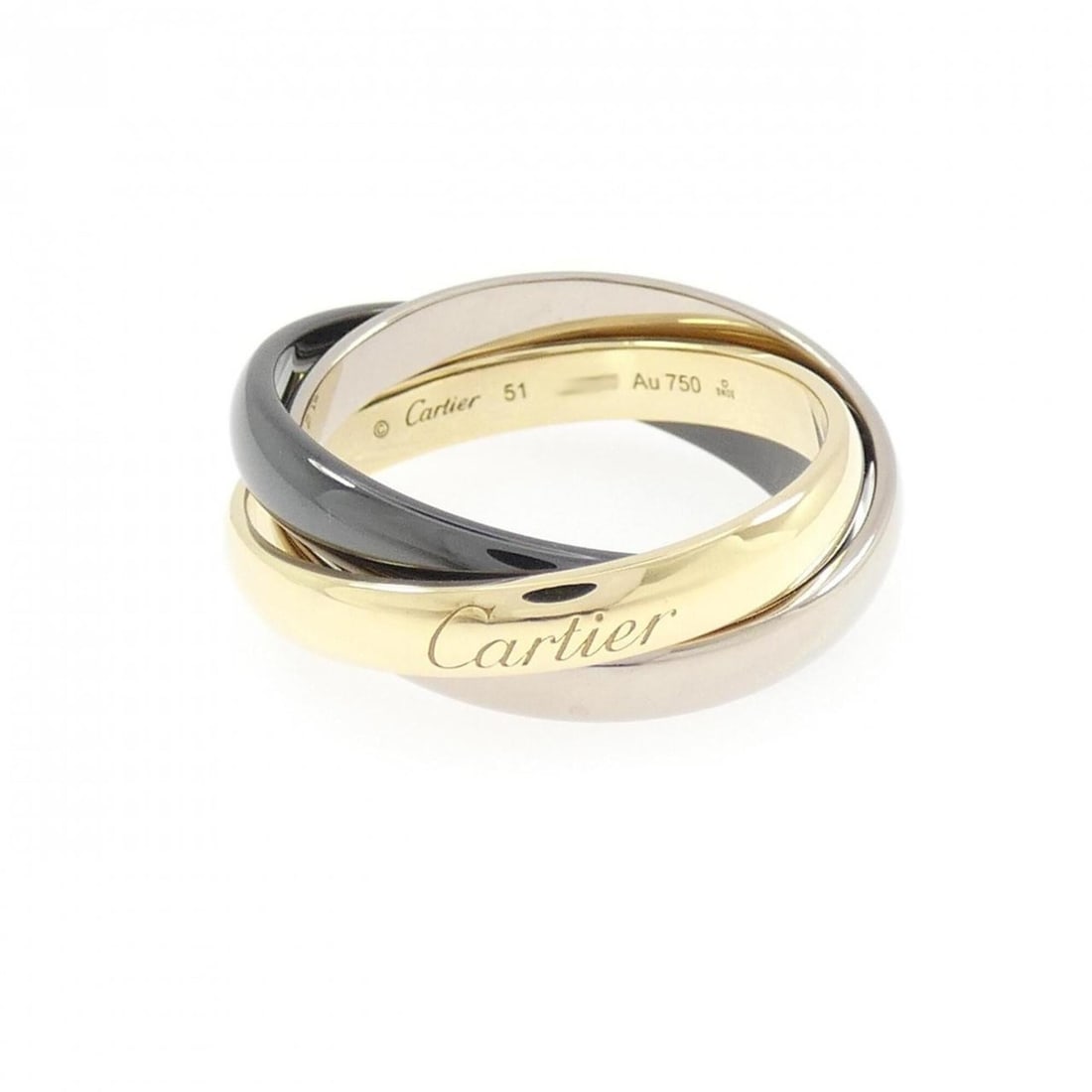 Cartier Trinity Ring: --- Catalog ---Category: SizeUS Size: 6Brand Size: 51Category: DesignType: Band ringColor: White gold, Yellow goldGender: WomenMaterial: Ceramic, White gold (18K), Yellow gold (18K)Category: