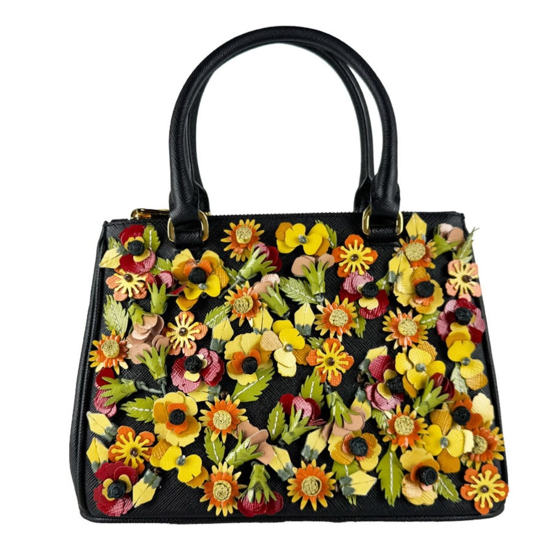 Prada PRADA handbag shoulder bag leather patent black multicolor gold women's z10927 (1 of 13)