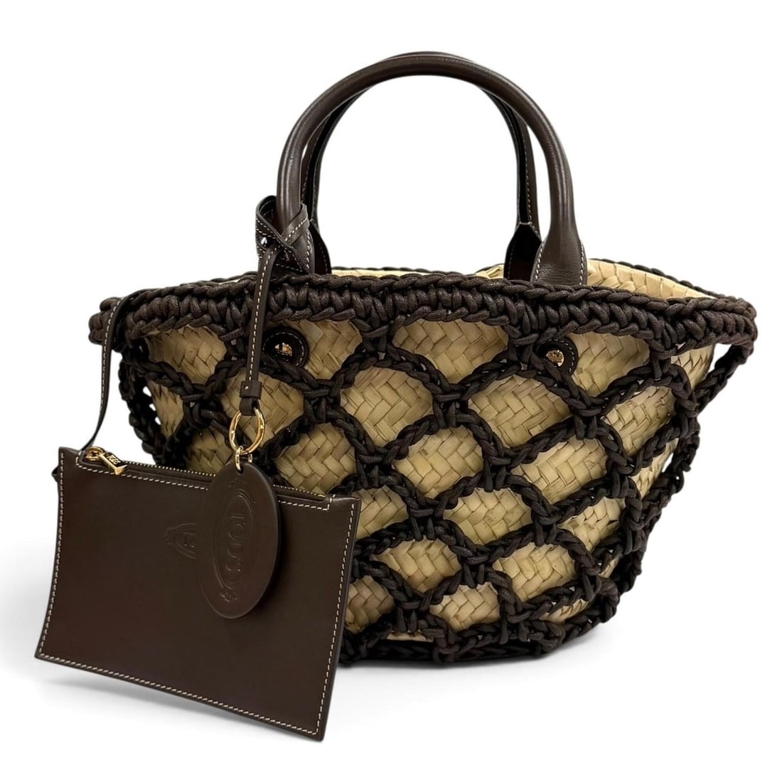 Tod's TOD’S Raffia Charm & Pouch with Leather Accents, 2-Way Basket Bag/Tote Bag, Natural Brown,: --- Catalog ---Category: SizeSize (HxWxD): 19cm x 34cm x 11cm / 7.48'' x 13.38'' x 4.33''Category: DesignType: Basket, Pouch, Tote bagColor: BrownGender: WomenMaterial: Raffia , Leather Category: Gene
